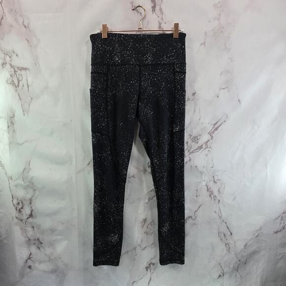 Zyia Leggings Womens 4 Black Crop Light N High Rise Pockets Capri Fleck Speck - Picture 1 of 10